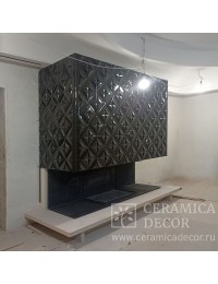 Современный камин с открытой топкой в майоликовой глазури