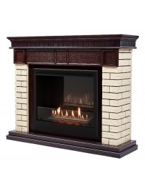 Каминокомплект: Биокамин Firelight BFP/P-2520, портал Bricks 25 камень бежевый, шпон темный дуб