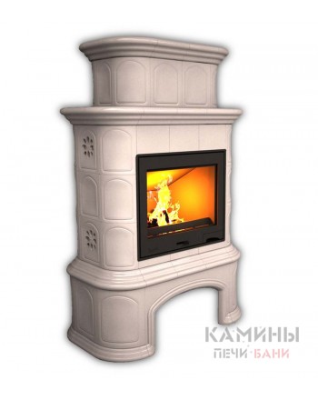 Изразцовый камин Прованс центральный двухъярусный однотонный А с дровником