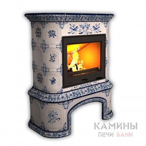 Изразцовый камин Прованс КимрПечь пристенный с дровником Роспись Изразцовый камин Прованс КимрПечь пристенный с дровником Роспись