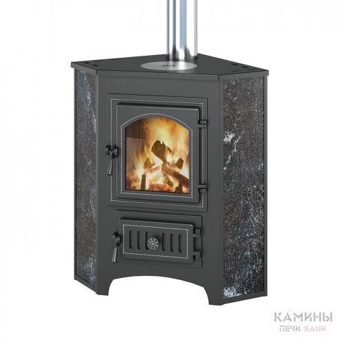  Печь-камин ВЕЗУВИЙ ПК-01 (220) угловой, амфиболит с конфоркой 9 кВт (150 м3) Ø 115мм