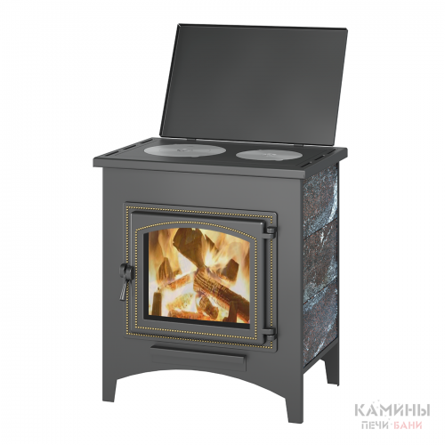  Печь-камин ВЕЗУВИЙ ПК-04 (240) с плитой, амфиболит 12 кВт (200 м3) Ø115мм