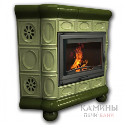 Изразцовый камин Медальон КимрПечь угловой однотонный В Изразцовый камин Медальон КимрПечь угловой однотонный В