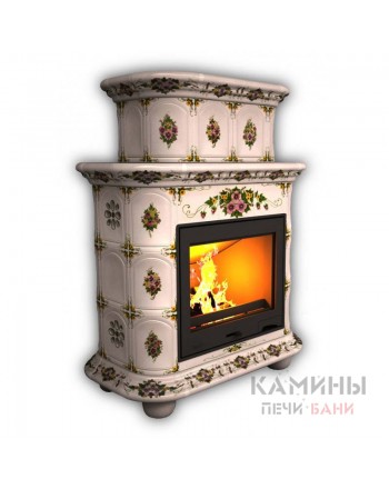 Изразцовый камин Прованс пристенный двухъярусный Роспись