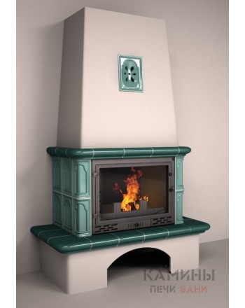 Изразцовый камин Гефест пристенный с коробом однотонный В
