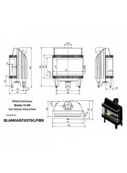Каминная топка Kratki Blanka 670/570/LP/BS (угловое стекло слева-справа)