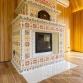 Высокий (6,3м) изразцовый камин с панно и росписью Высокий (6,3м) изразцовый камин с панно и росписью