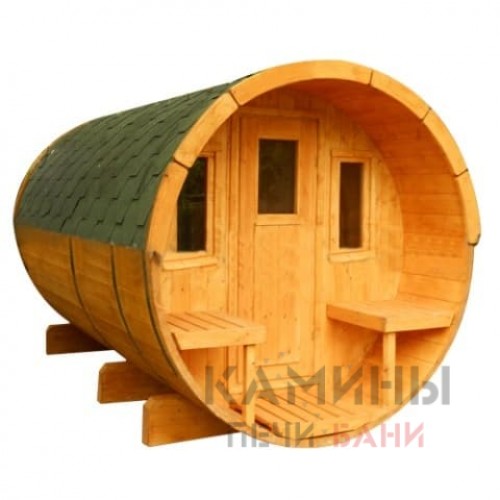 Баня-бочка 3 метра с козырьком Баня-бочка 3 метра с козырьком