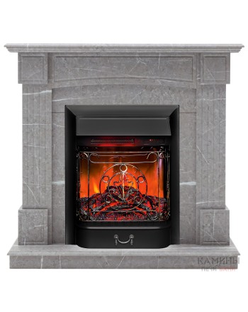 Каминокомплект ANDREA/АЛЬФА Мрамор серый с очагом Электроочаг MAJESTIC LUX RC/МАДЖЕСТИК С ПУЛЬТОМ
