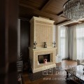 Дровяной камин в бежевом цвете с прямым стеклом ив коллекции Птички.