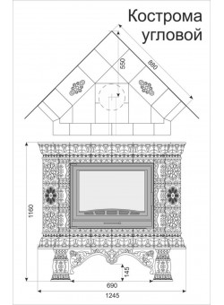 Изразцовый камин Кострома угловой однотонный А