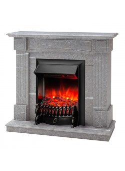 Каминокомплект ANDREA/АЛЬФА Мрамор серый с очагом Электроочаг FOBOS LUX RC/ФОБОС С ПУЛЬТОМ