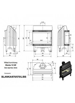 Каминная топка Kratki Blanka 670/570/L/BS (угловое стекло слева)