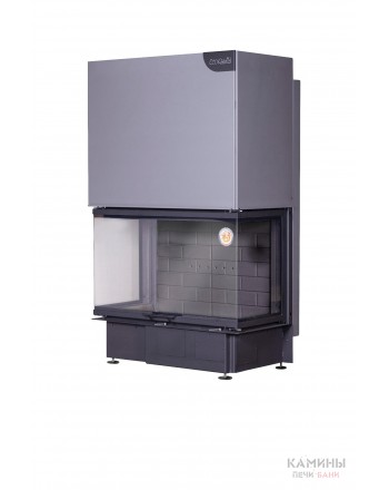Каминная топка ДЕЛЬТА 1000 PВ три стекла подовое горение принтинг черный шамот