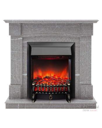 Каминокомплект ANDREA/АЛЬФА Мрамор серый с очагом Электроочаг FOBOS LUX RC/ФОБОС С ПУЛЬТОМ
