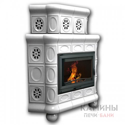 Изразцовый камин Медальон КимрПечь угловой двухъярусный однотонный А