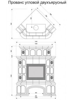 Изразцовый камин Прованс угловой двухъярусный однотонный А с дровником