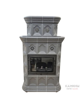 Изразцовый камин Истра центральный двухъярусный Серый
