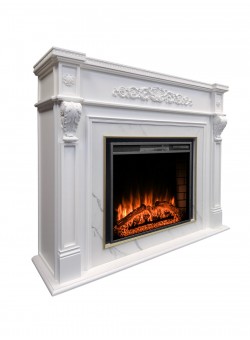 Каминокомплект MOZART/МОЦАРТ Белый/Мрамор белый с очагом Электроочаг AQUAMARINE/АКВАМАРИН 26