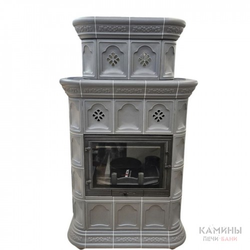 Изразцовый камин Истра КимрПечь центральный двухъярусный Серый