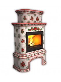 Изразцовый камин Прованс пристенный двухъярусный с дровником Роспись