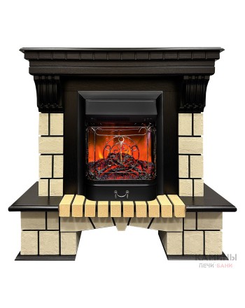 Электрокамин Stone AO с очагом Majestic Lux BL S