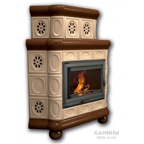 Изразцовый камин Медальон КимрПечь угловой двухъярусный однотонный В Изразцовый камин Медальон КимрПечь угловой двухъярусный однотонный В