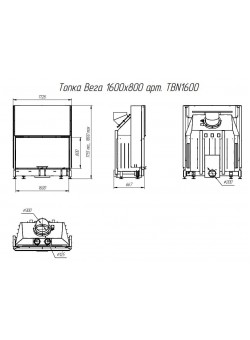 Каминная топка ВЕГА 1600 B чёрный шамот подовое горение