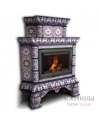 Изразцовый камин Кострома угловой двухъярусный Роспись