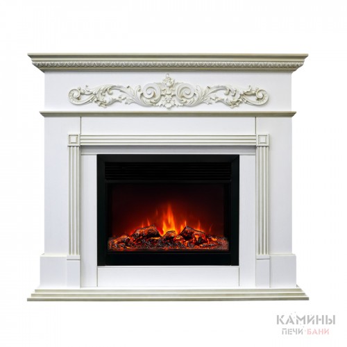 Каминокомплект BEETHOVEN/БЕТХОВЕН Белый дуб с золотой патиной с очагом Электроочаг MOONBLAZE LUX/МУНБЛЕЙЗ