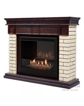 Каминокомплект: Биокамин Firelight BFP/P-2520, портал Bricks 25 камень бежевый, шпон темный дуб