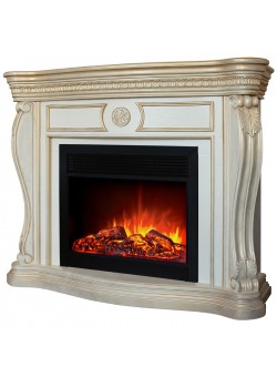 Каминокомплект BARCELONA/БАРСЕЛОНА Бежевый дуб с золотой патиной с очагом Электроочаг MOONBLAZE LUX/МУНБЛЕЙЗ