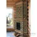 Угловой изразцовый камин с росписными изразцами "Сувенир" 3424