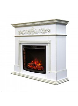 Каминокомплект BEETHOVEN/БЕТХОВЕН Белый дуб с золотой патиной с очагом Электроочаг EVRIKA 25.5