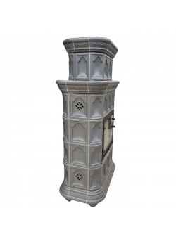 Изразцовый камин Истра центральный двухъярусный Серый