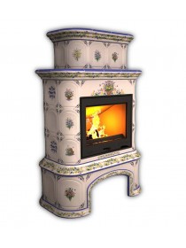 Изразцовый камин Прованс центральный двухъярусный с дровником Роспись