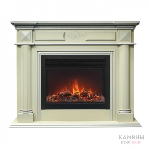 Каминокомплект WAGNER/ВАГНЕР Айс кашемир с серебряной патиной с очагом Электроочаг MOONBLAZE LUX/МУНБЛЕЙЗ