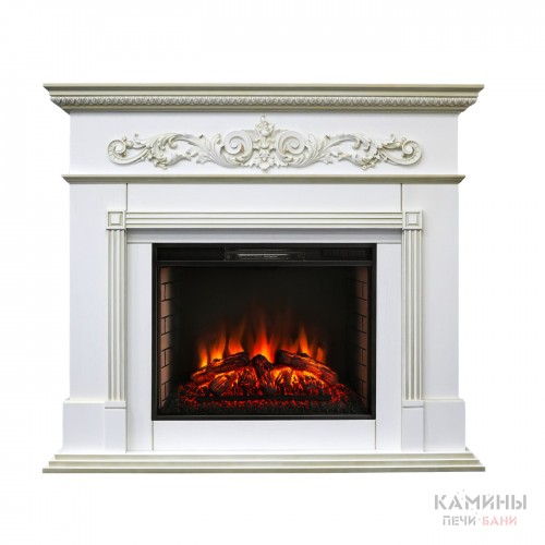 Каминокомплект BEETHOVEN/БЕТХОВЕН Белый дуб с золотой патиной с очагом Электроочаг EPSILON 26