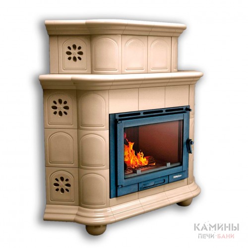 Изразцовый камин Прованс КимрПечь угловой двухъярусный однотонный А Изразцовый камин Прованс КимрПечь угловой двухъярусный однотонный А