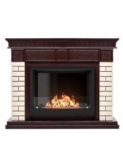 Каминокомплект: Биокамин Firelight BFP/P-2520, портал Bricks 25 камень бежевый, шпон темный дуб