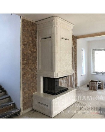 Современный изразцовый камин Сохо с широким нижним подиумом