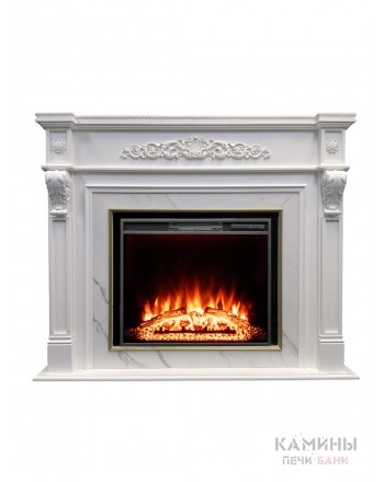 Каминокомплект MOZART/МОЦАРТ Белый/Белый мрамор с очагом Электроочаг EPSILON 26