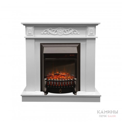 Каминокомплект АФРОДИТА Белый с очагом Электроочаг FOBOS LUX RC/ФОБОС С ПУЛЬТОМ