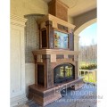 Облицовка камина из кирпича изразцами Ар-Деко с панно ручной росписи