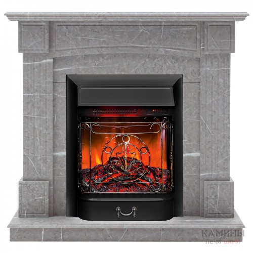 Каминокомплект ANDREA/АЛЬФА Мрамор серый с очагом Электроочаг MAJESTIC LUX RC/МАДЖЕСТИК С ПУЛЬТОМ