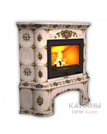 Изразцовый камин Прованс угловой с дровником Роспись