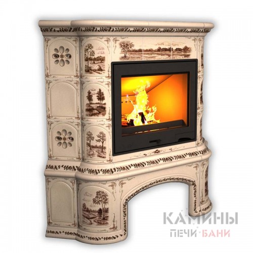Изразцовый камин КимрПечь Прованс угловой с дровником Художественный Изразцовый камин КимрПечь Прованс угловой с дровником Художественный