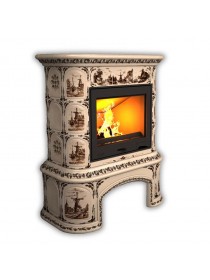 Изразцовый камин Прованс пристенный с дровником Художественный