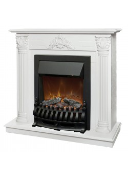 Каминокомплект STEFANIA/ВИОЛА Белый фактурный с золотой патиной с очагом Электроочаг FOBOS ЛАЙТ/ФОБОС ЛАЙТ
