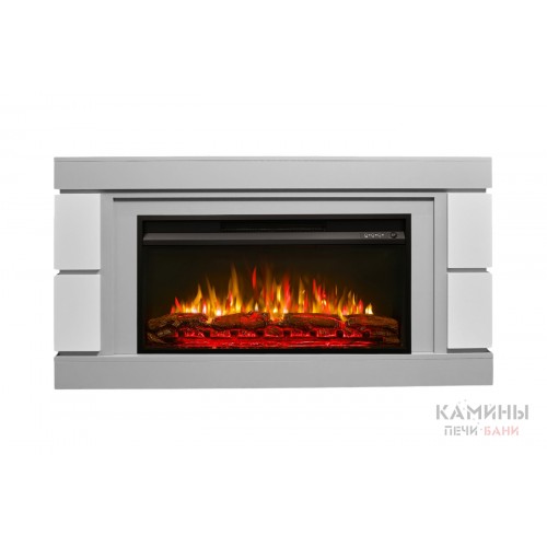 Каминокомплект ДЭНВЕР Серый камень/Белый с очагом Электроочаг PREMIER/ПРЕМЬЕР 36